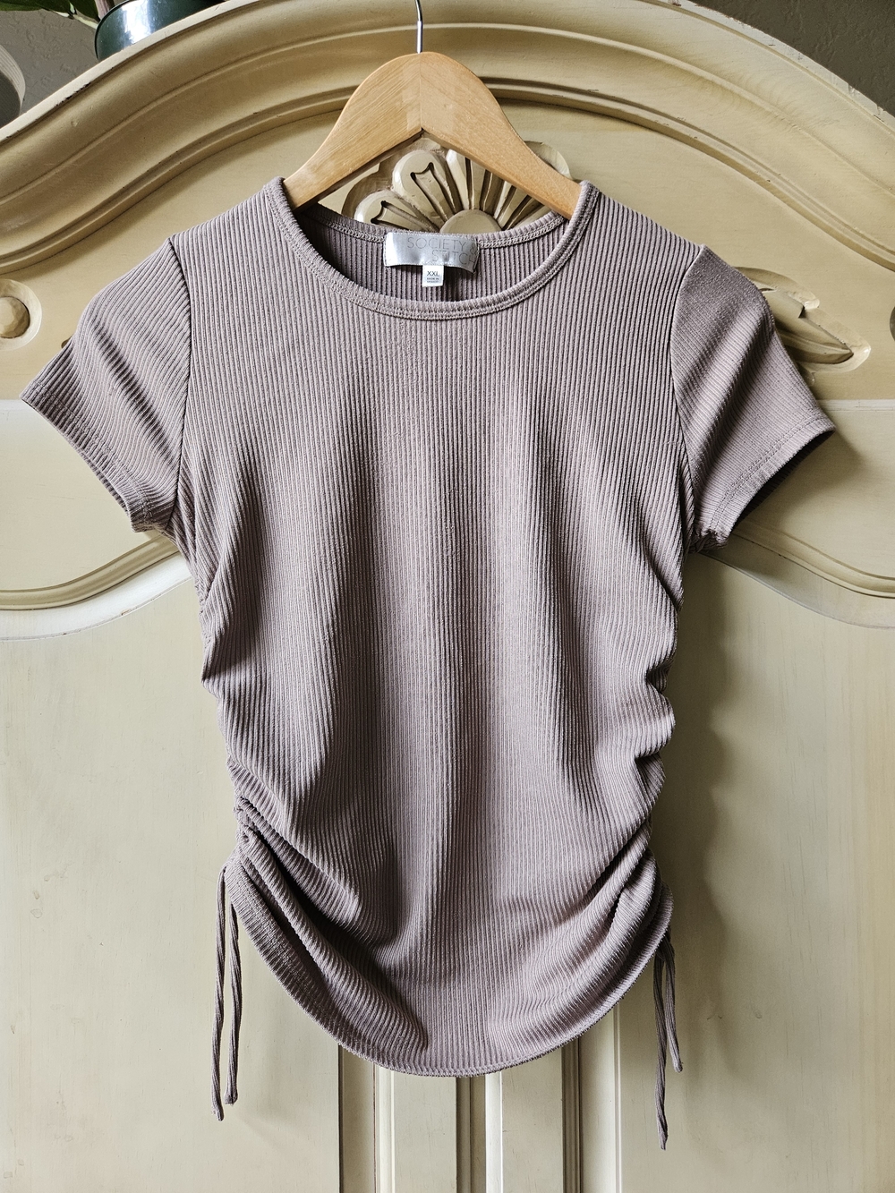 Society Taupe Short-Sleeve Side-Tie Tee